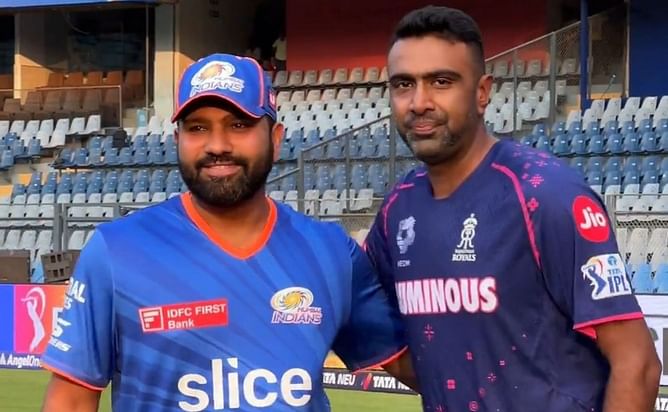 [Watch] Rohit Sharma poses with Ravichandran Ashwin ahead of MI vs RR IPL 2024 clash
