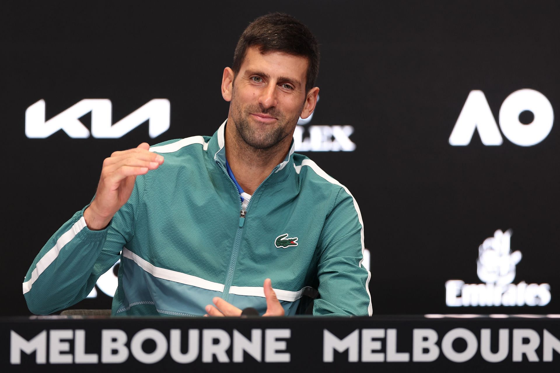Novak Djokovic at a press conference ahead of the 2024 Australian Open - Getty Images