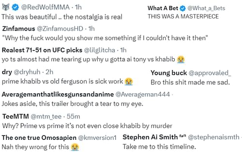 Screenshot of fan reactions to UFC's post on X