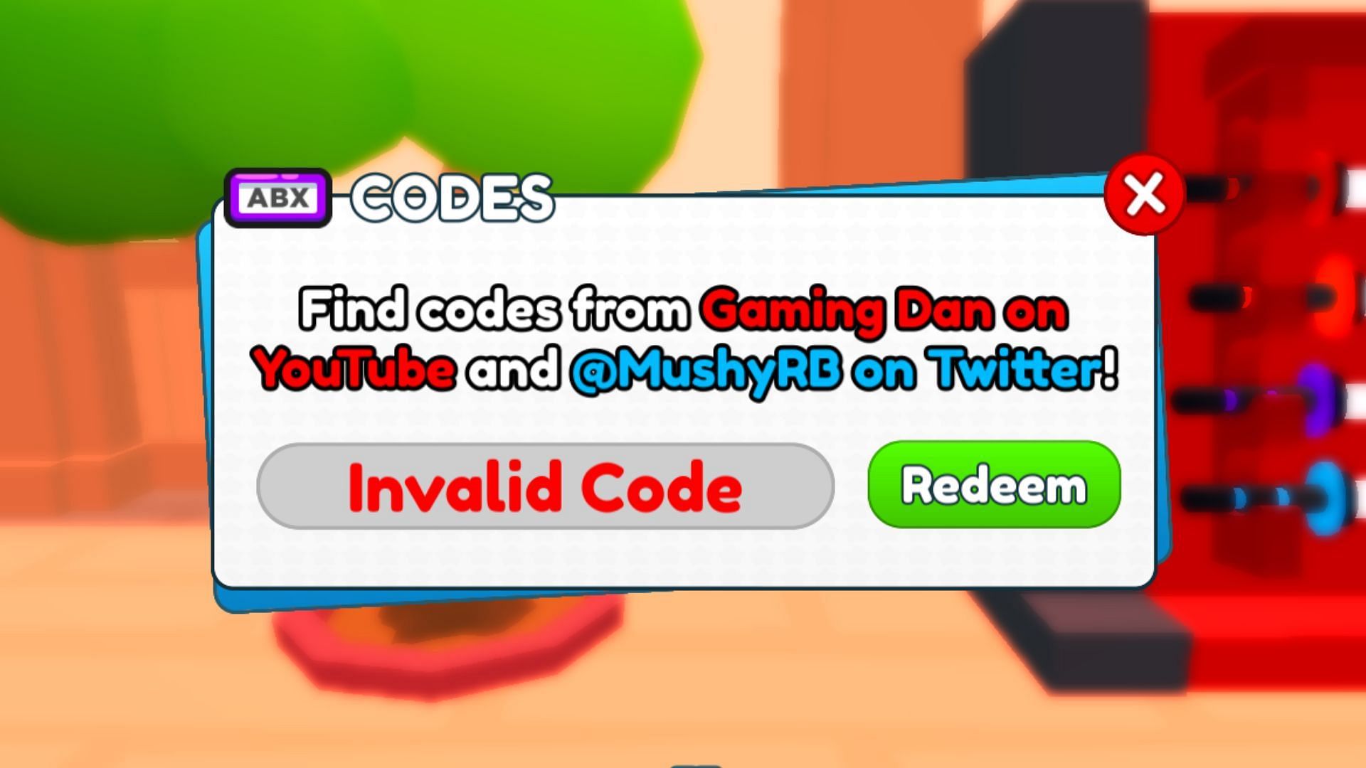 Invalid Code error message in Fruit Ninja Simulator (Image via Roblox||Sportskeeda)