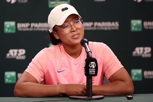 Naomi Osaka talks to the media ahead of the BNP Paribas Open 2024 in Indian Wells