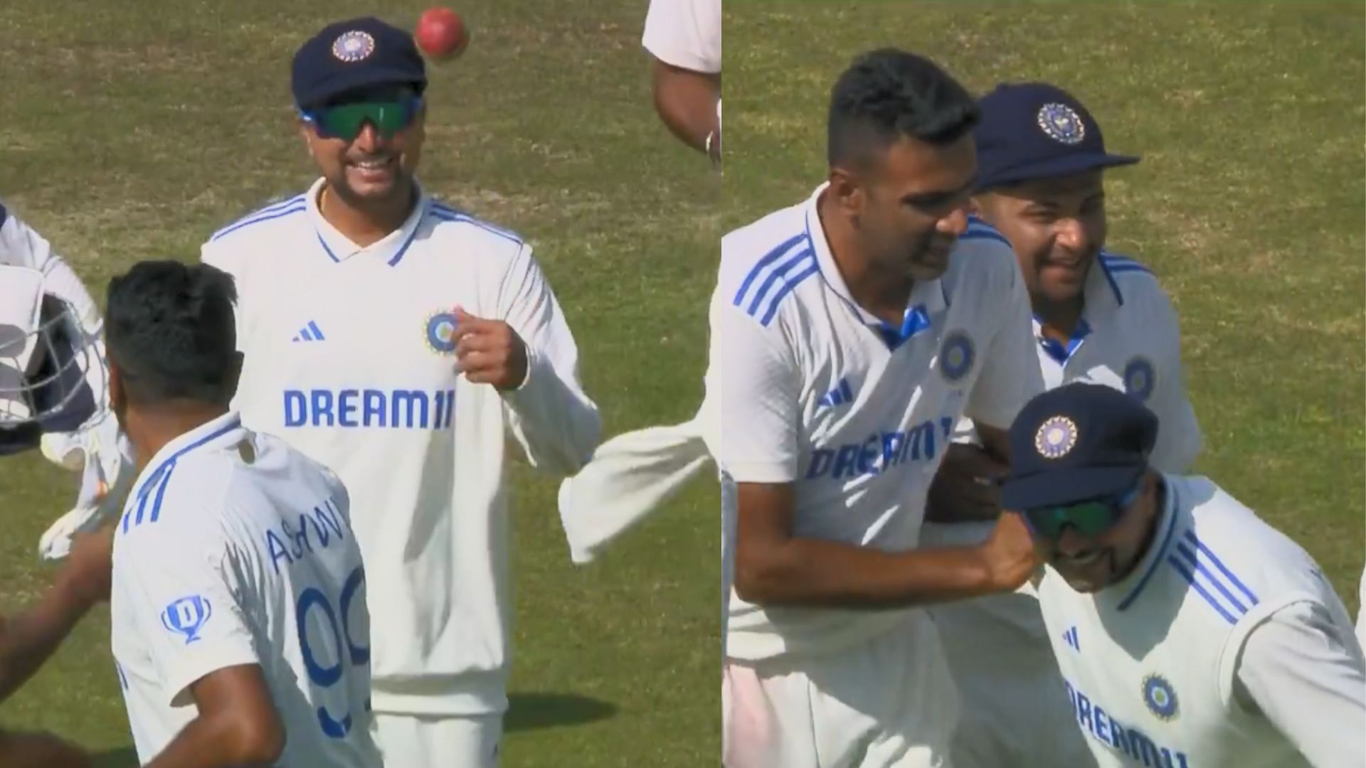 Snippets from Kuldeep Yadav and Ravichandran Ashwin convincing each other to take the ball