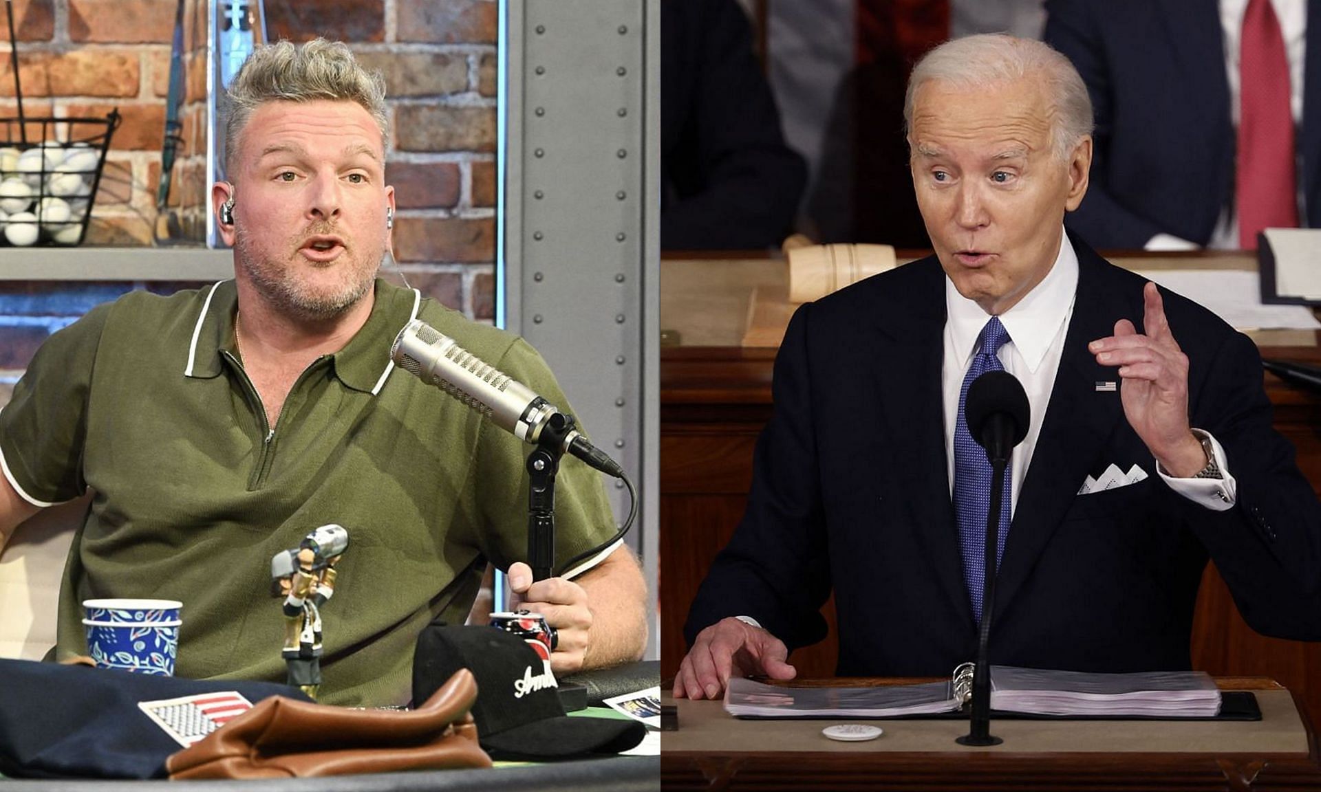 CFB analyst Pat McAfee (L), President Joe Biden (R)