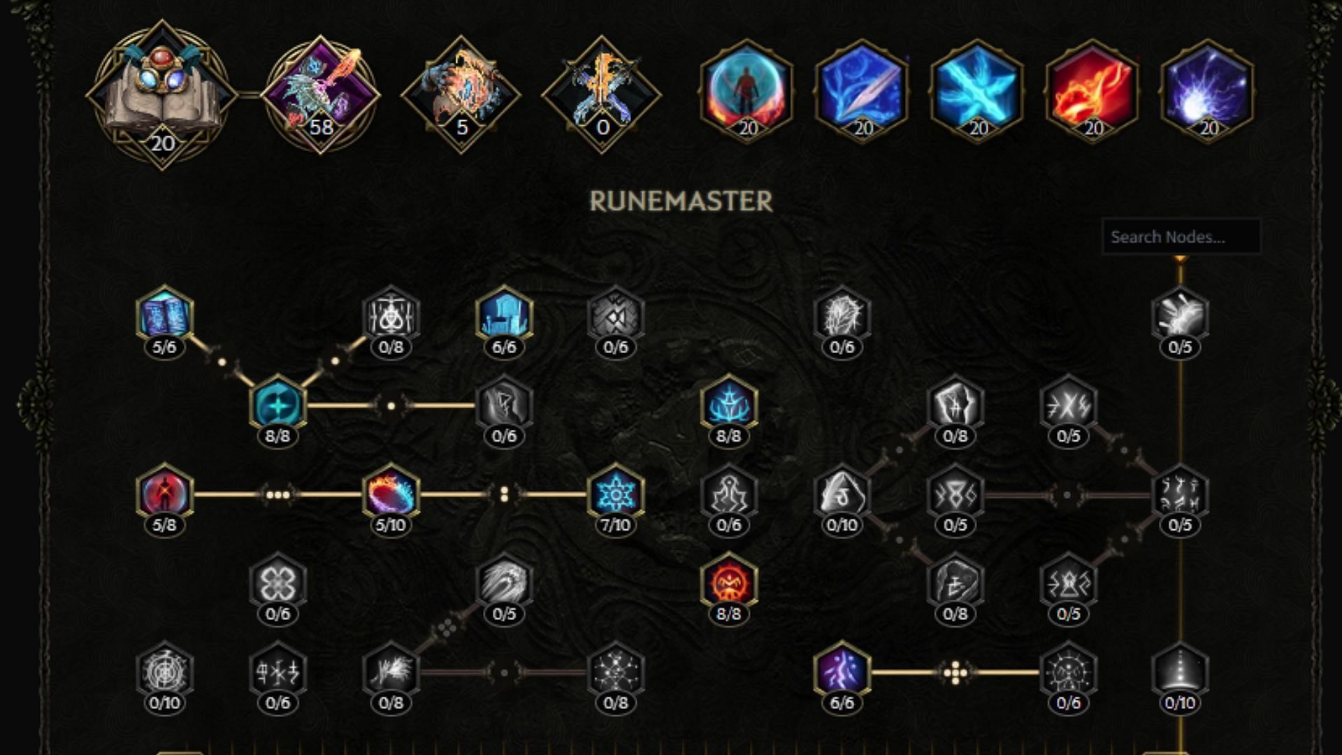 Runemaster skill tree build for Last Epoch (Image via maxroll/Eleventh Hour Games)
