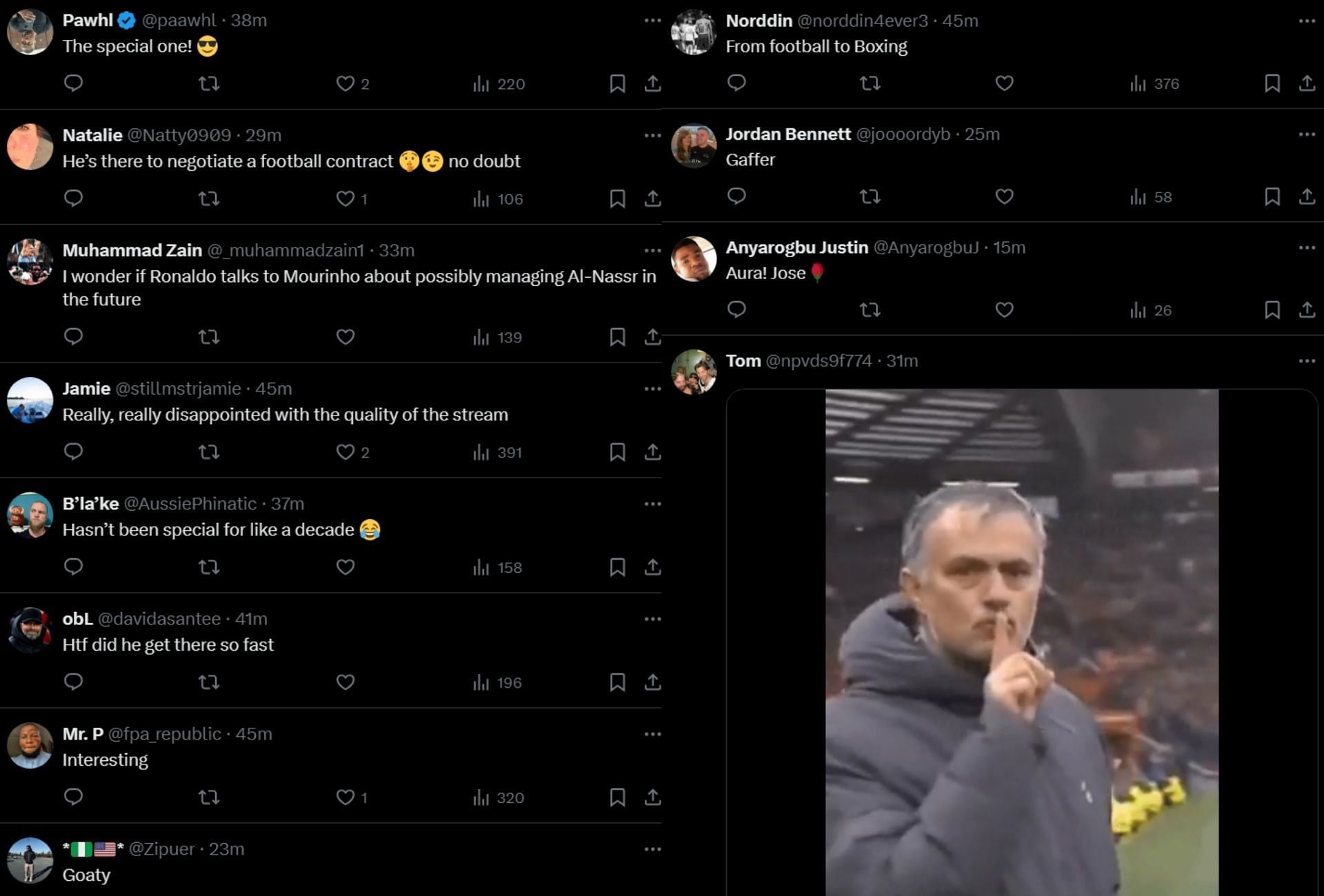 Fan reactions to Jos&eacute; Mourinho&#039;s presence at Anthony Joshua vs. Francis Ngannou