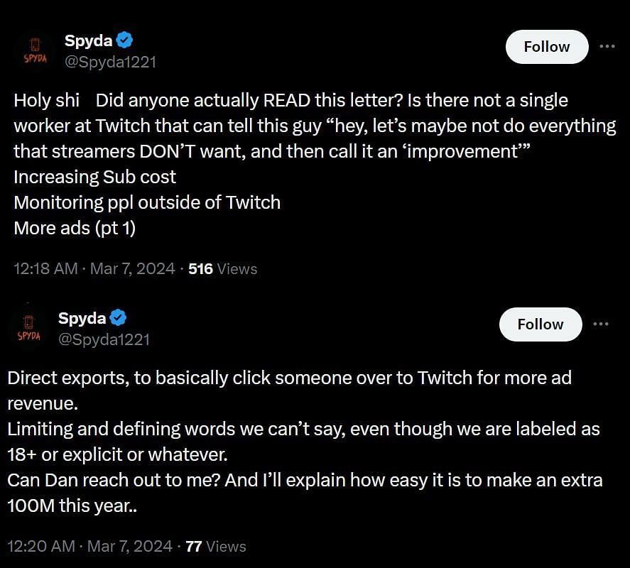 A streamer voicing concern over numerous issues (Image via @Spyda1221/X)