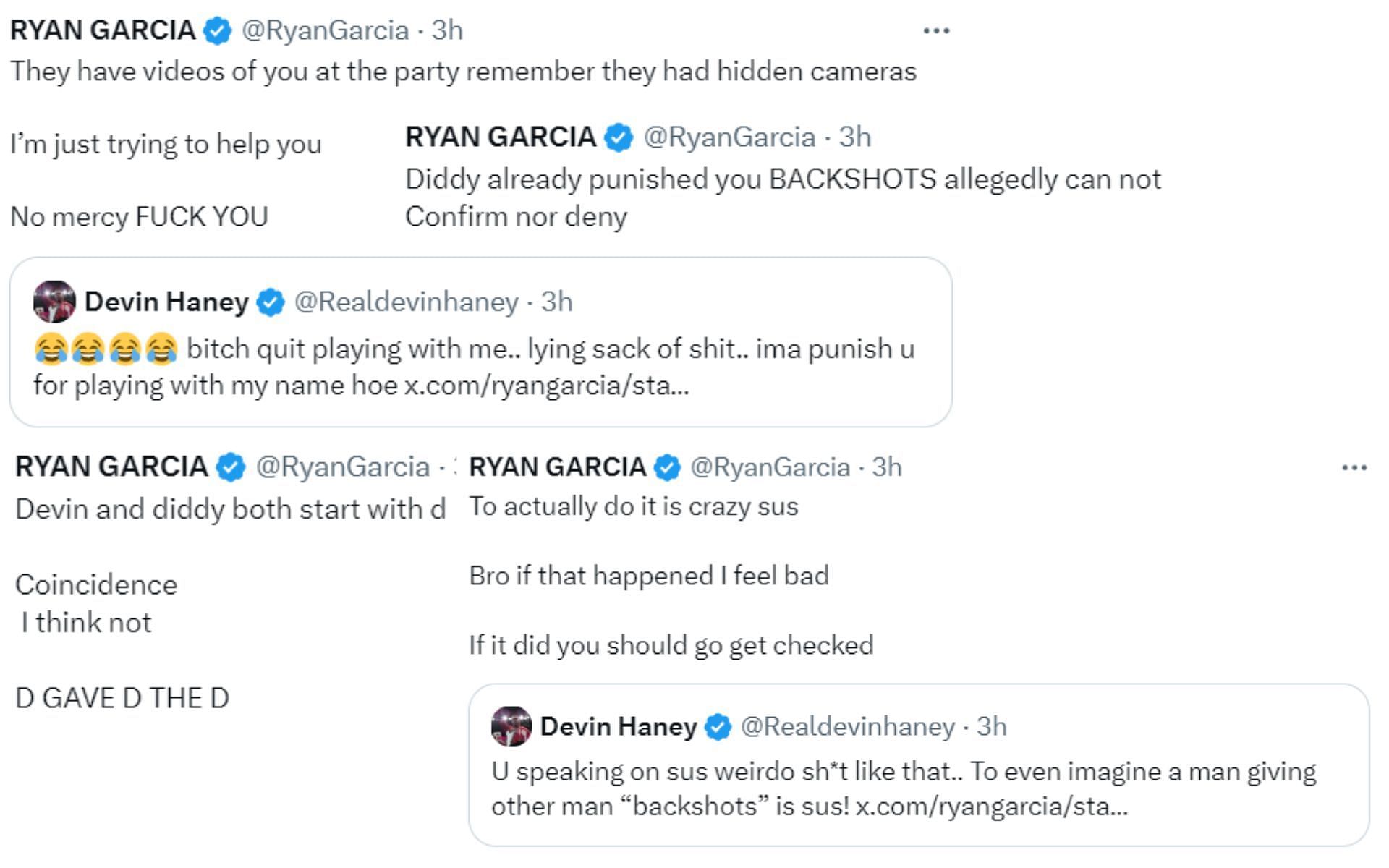 Screenshots from @RyanGarcia and @Realdevinhaney on X