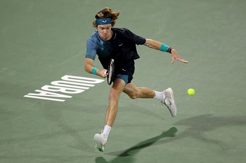 Andrey Rublev in action at the Dubai Tennis Championships