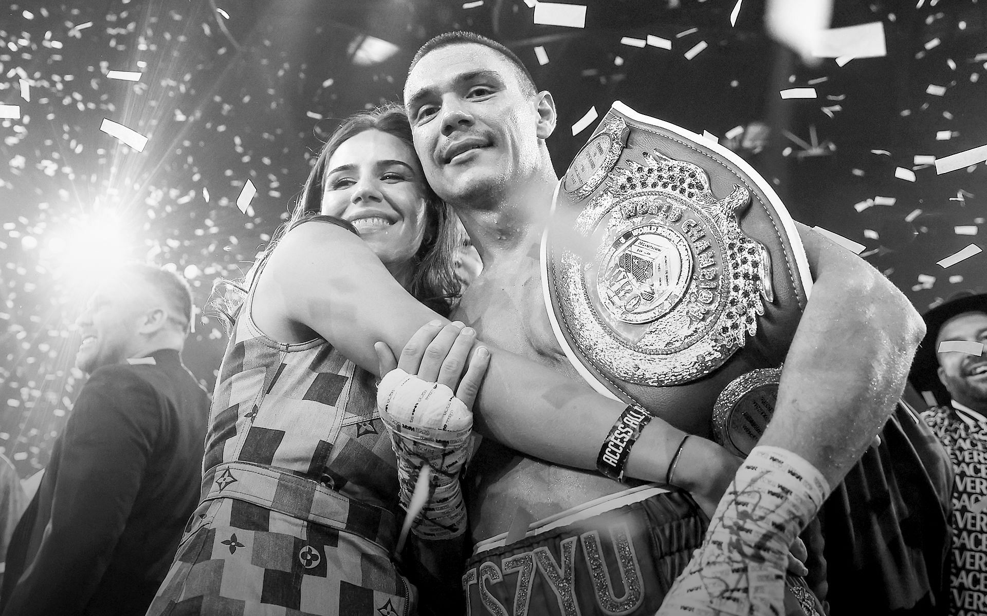 WBO super welterweight champion Tim Tszyu with his girlfriend Alexandra Constantine