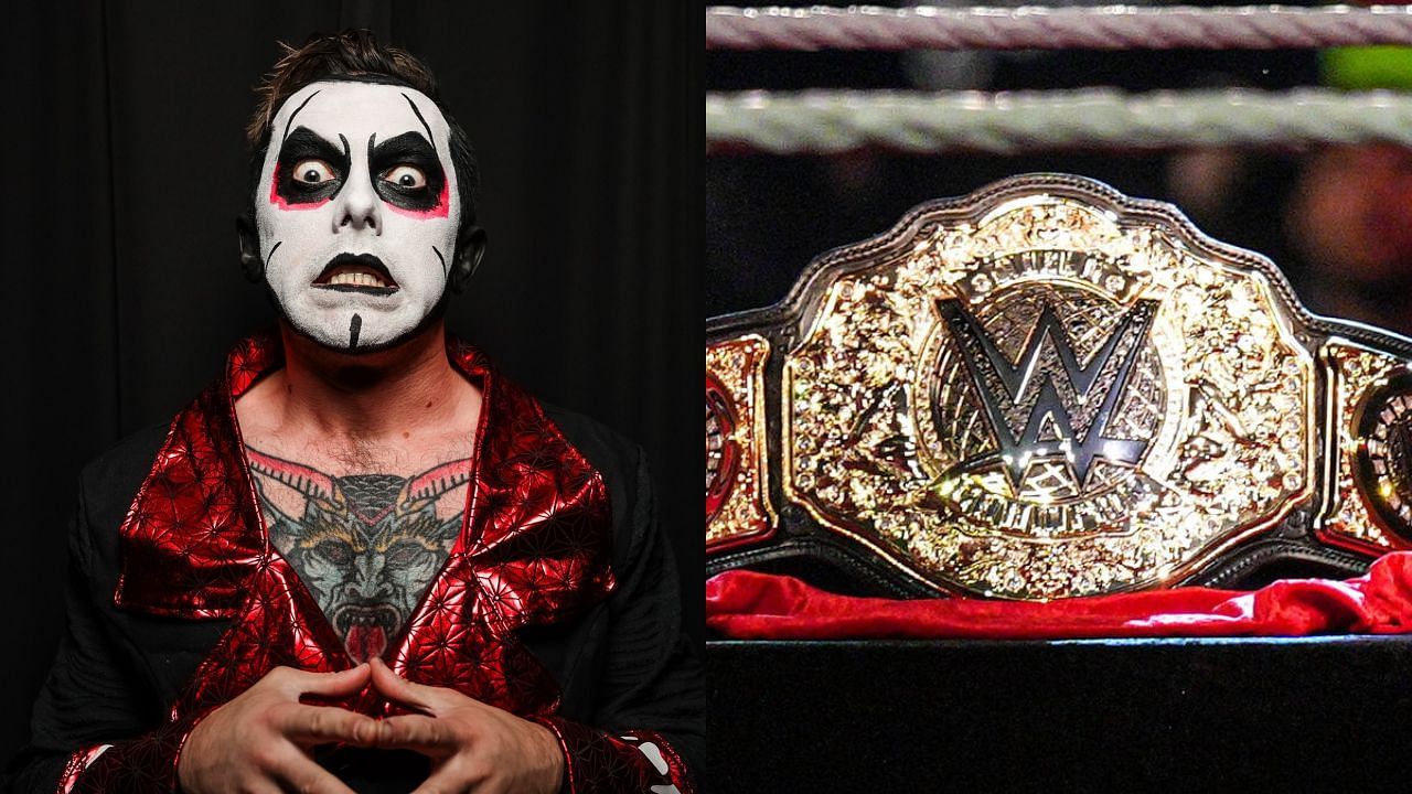 Danhausen (left) and WWE World title (right)