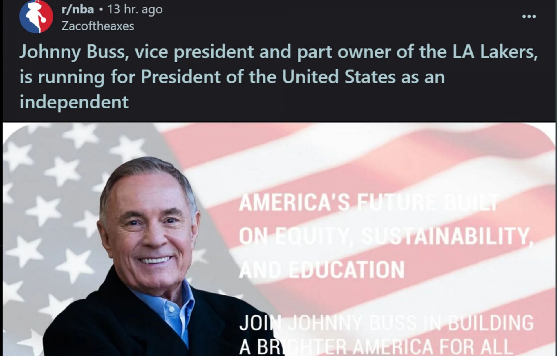 There is a movement to push LA Lakers part owner Johnny Buss to run for president in the 2024 US Presidential Elections