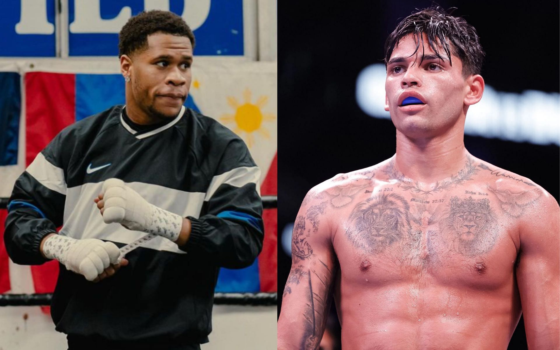 Devin Haney (left) is full of confidence that he will stop Ryan Garcia (right) early in their fight [Images Courtesy: @realdevinhaney on Instagram, @GettyImages]