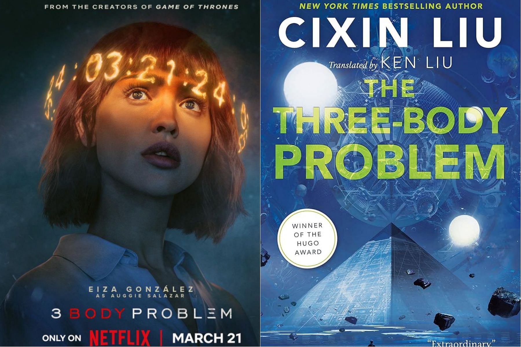 3 Body Problem Official poster &amp; Book (Iages via Left: Instagram @3bodyproblem &amp; Right: Google Books Licenced Copy)