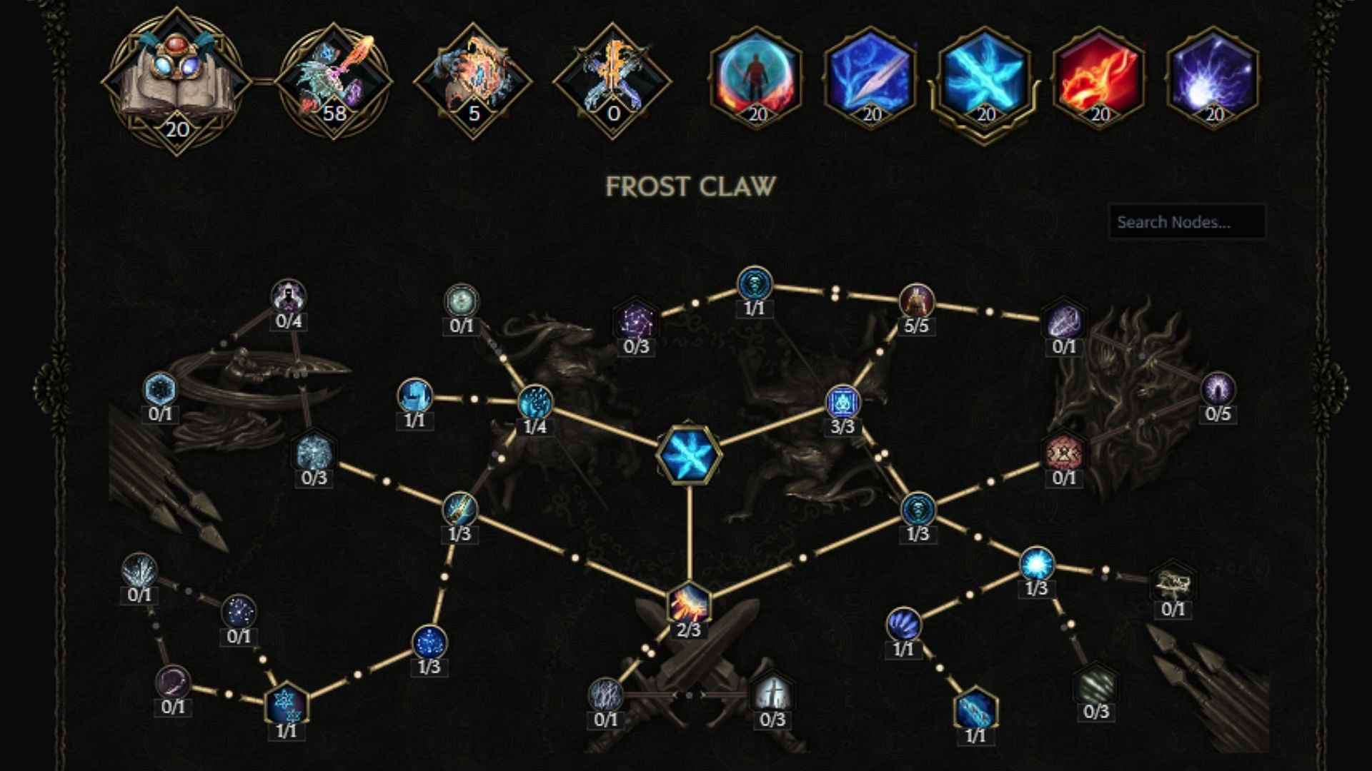 Skill tree for Frost Claw (Image via maxroll/Eleventh Hour Games)