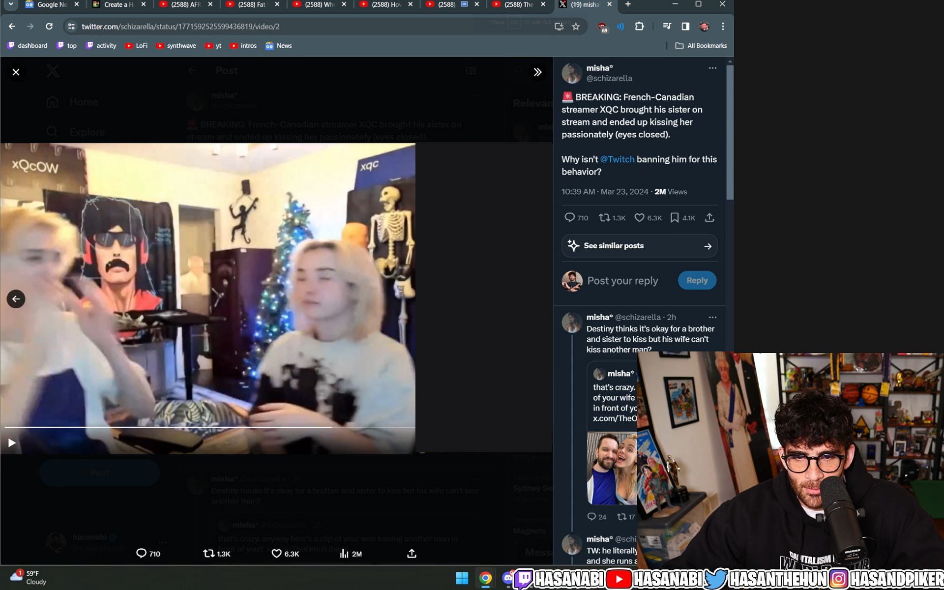 HasanAbi on people believing that xQc kissed his sister on livestream (Image via HasanAbi/Twitch)