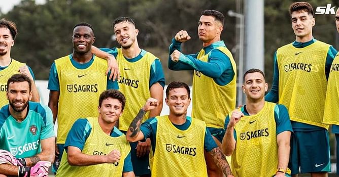 Cristiano Ronaldo strikes fighter pose with teammates as he returns to Portugal camp ahead of Slovenia clash
