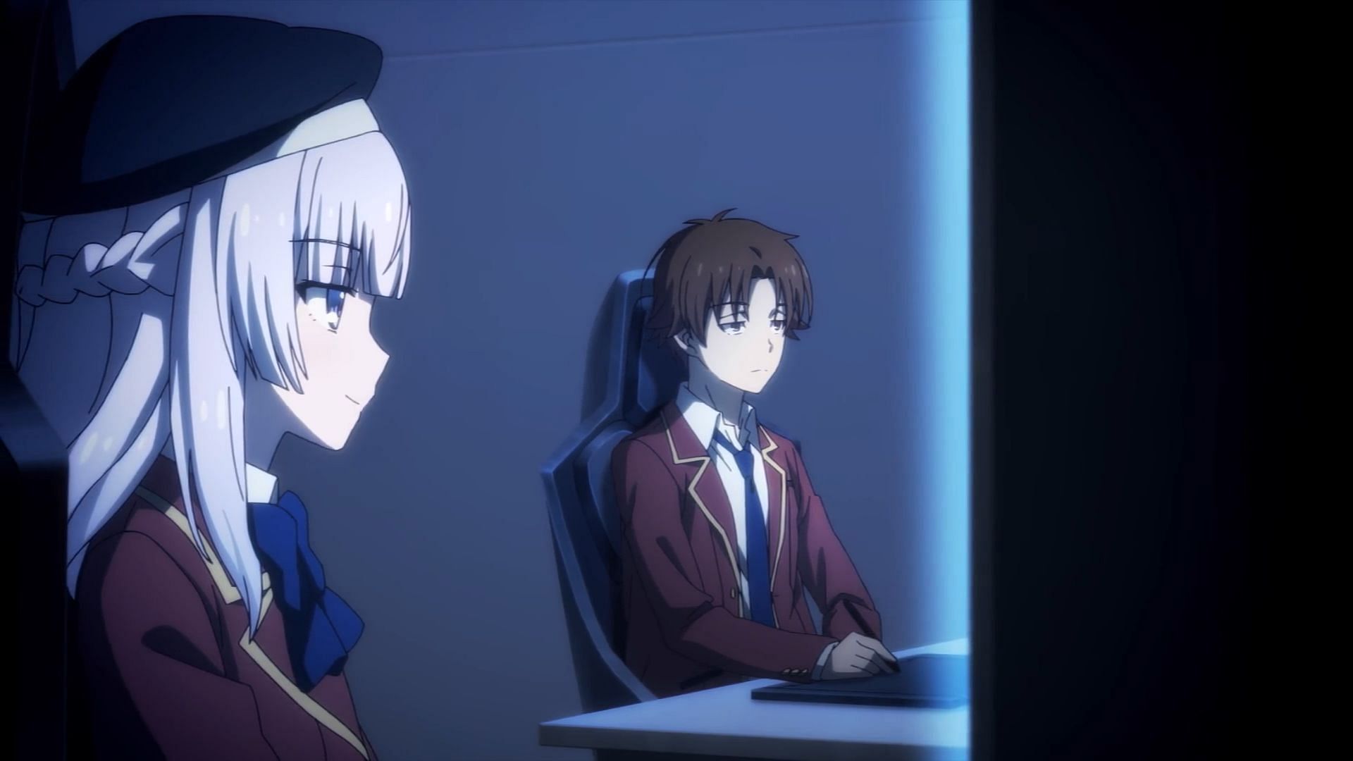 Sakayanagi and Kiyotaka during the Event Selection Exam, as seen in Classroom of the Elite season 3 episode 11 (Image via Lerche)