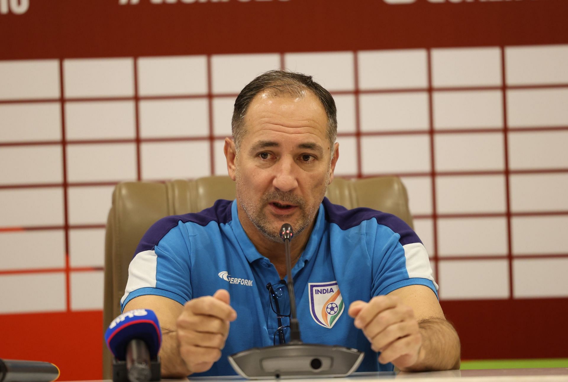 Igor Stimac addressing the post-match press conference after draw against Afghanistan.