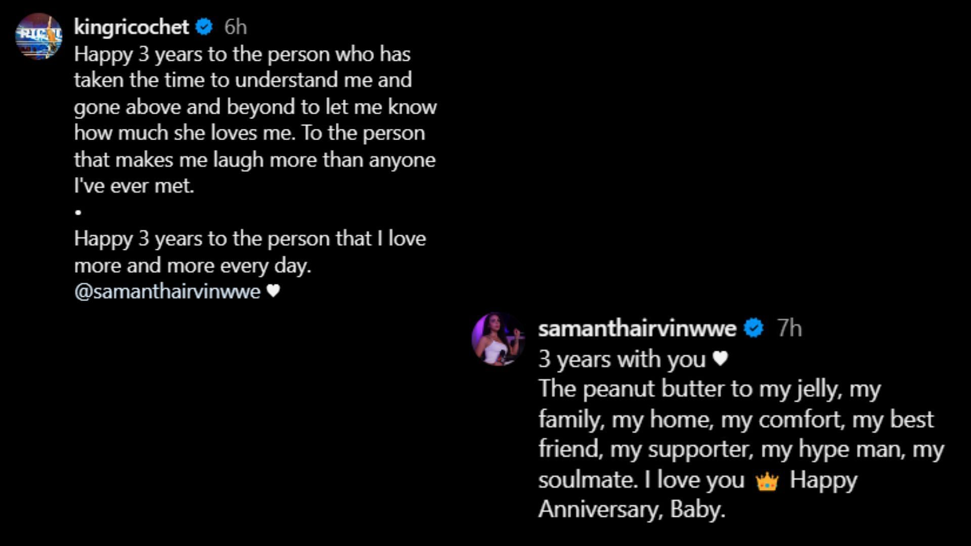 Screengrab of Ricochet and Samantha Irvin&#039;s Instagram posts.