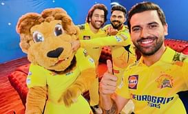 "Actor bana ke manege ye log" - CSK pacer Deepak Chahar poses with MS Dhoni and Ruturaj Gaikwad during a shoot ahead of IPL 2024
