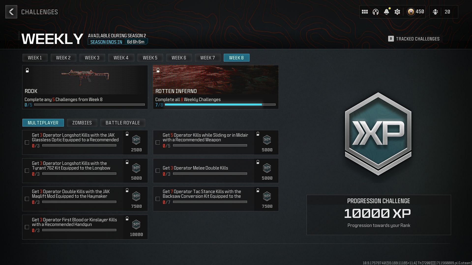 MW3 Multiplayer Season 2 Week 8 challenges and their rewards (Image via Activision)