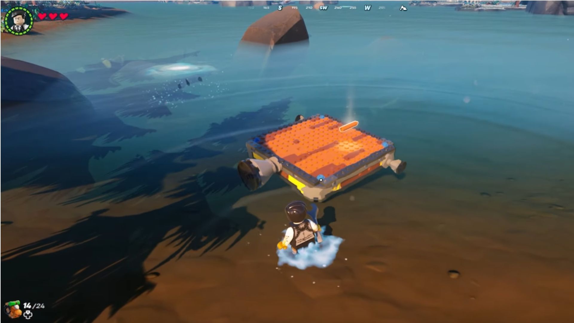 Gather Thrusters, Dynamic Foundations, and other materials to craft a boat in the LEGO Fortnite (Image via YouTube/ Perfect Score)