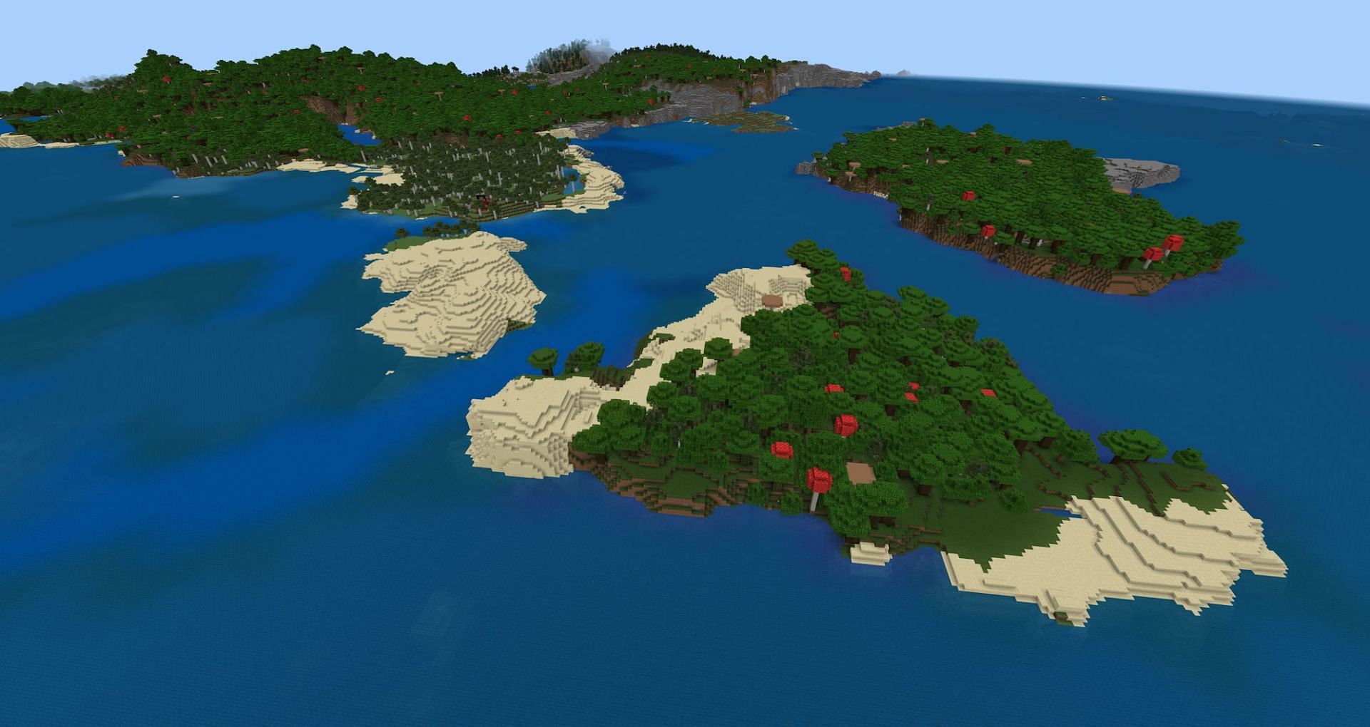 The Minecraft seed&#039;s dark oak islands (Image via Mojang)