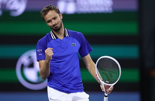 Medvedev celebrates a point at the Indian Wells