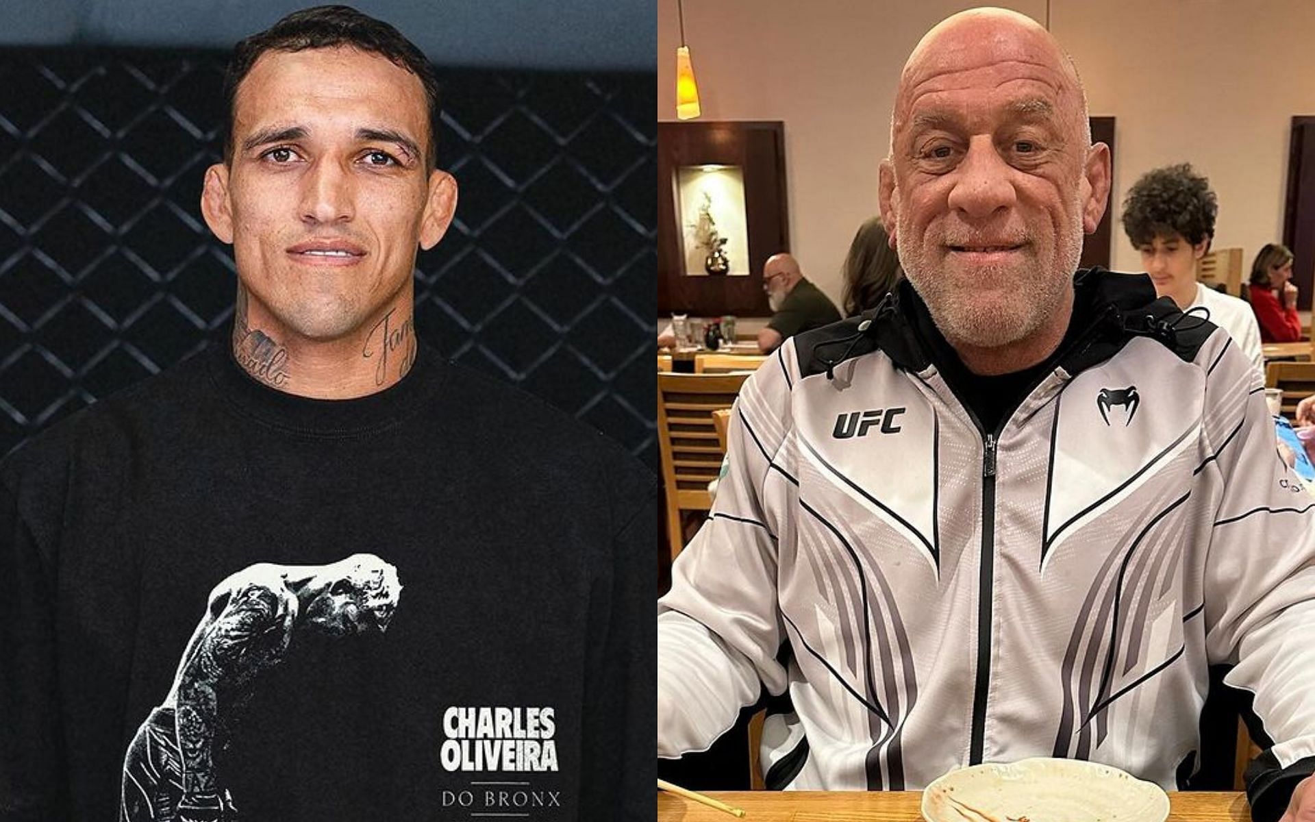 Charles Oliveira (left) sends a heartwarming message to Mark Coleman (right) [Images courtesy @charlesdobronx and @markcolemanufc on Instagram]