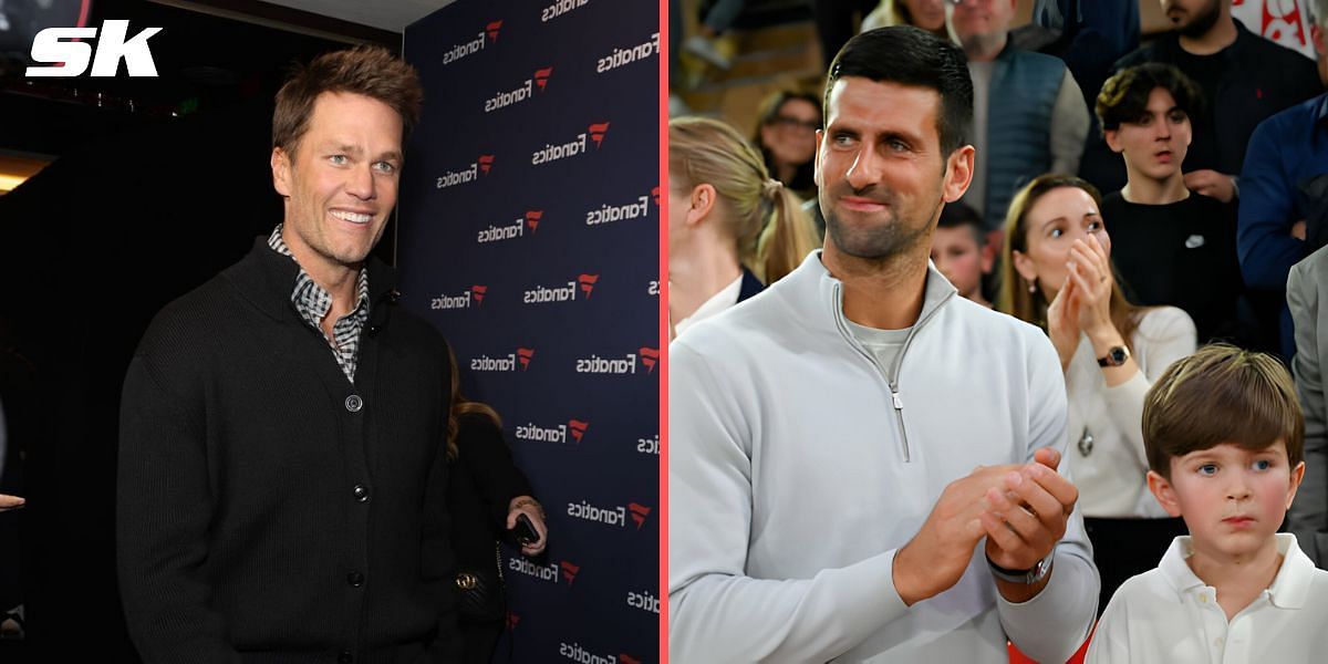 Tom Brady (L), Novak Djokovic and son Stefan (R)