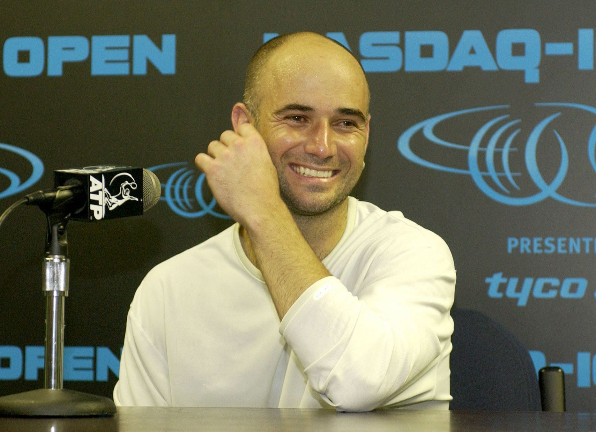 Andre Agassi at the Nasdaq-100 Open in 2002.