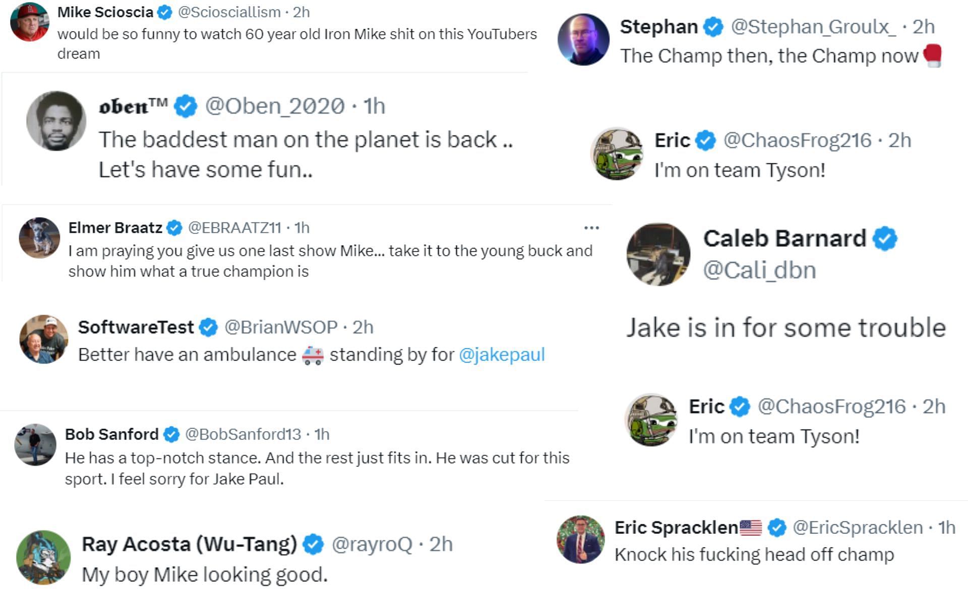 Screenshot of fan reactions to Mike Tyson&#039;s post on X
