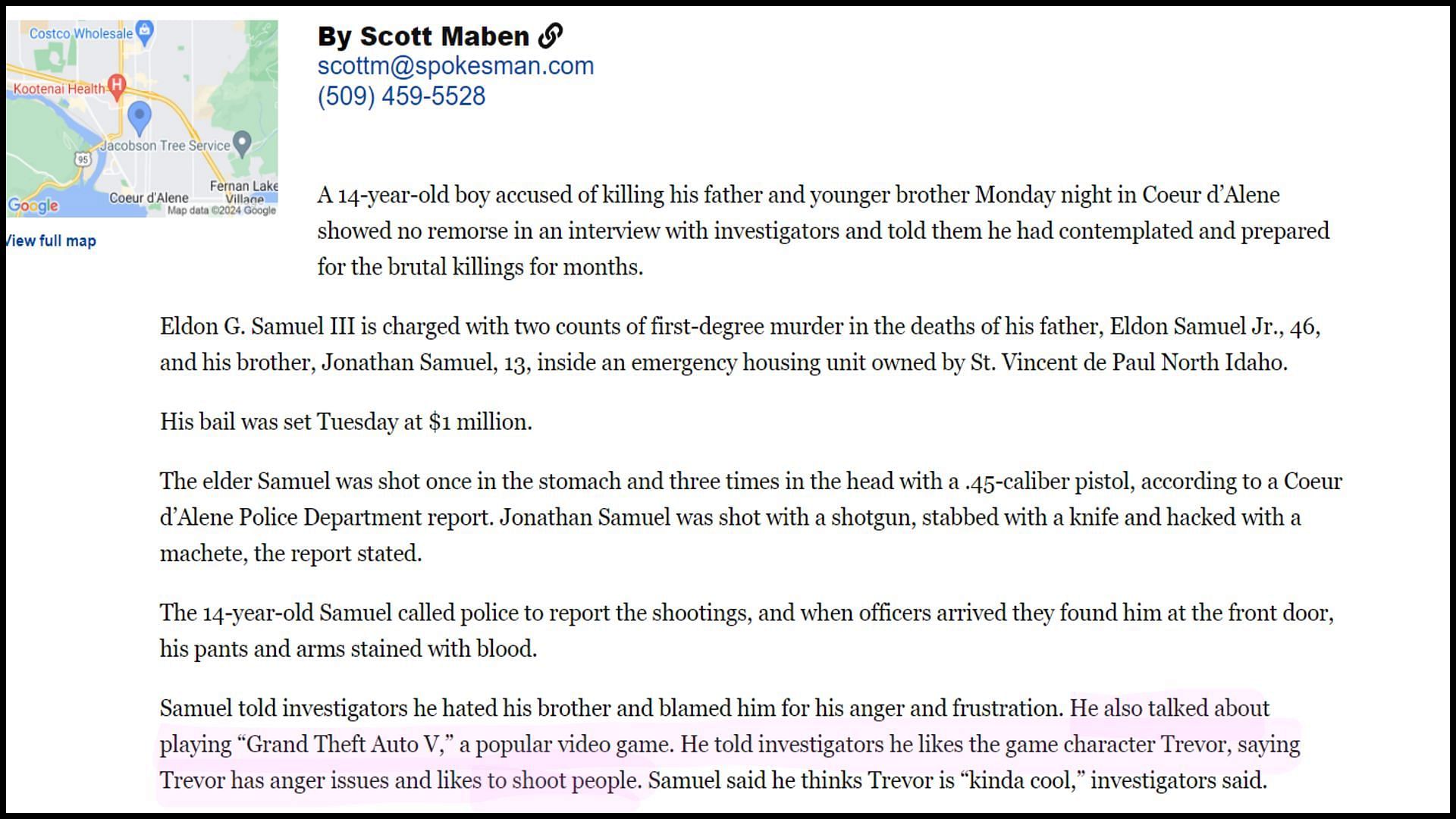 A screenshot of the new article published by The Spokesman-Review (Image via The Spokesman-Review)