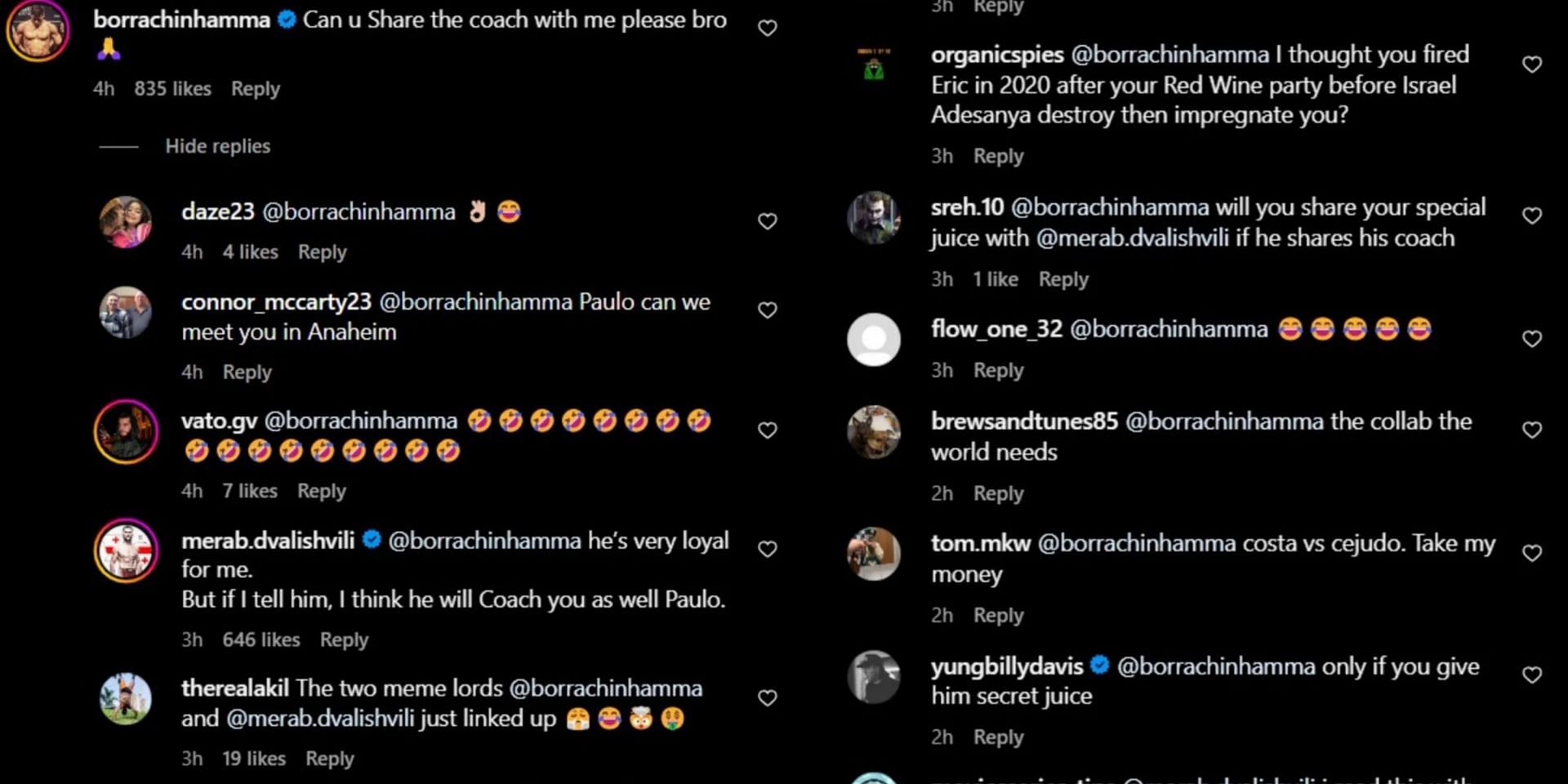 Reactions to Paulo Costa asking to borrow Eric Albarracin