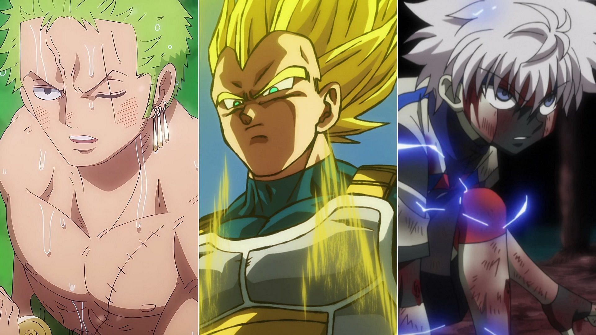 Zoro from One Piece,Vegeta from Dragon Ball, and Killua from Hunter &times; Hunter (Image via Toei Animation/Madhouse)