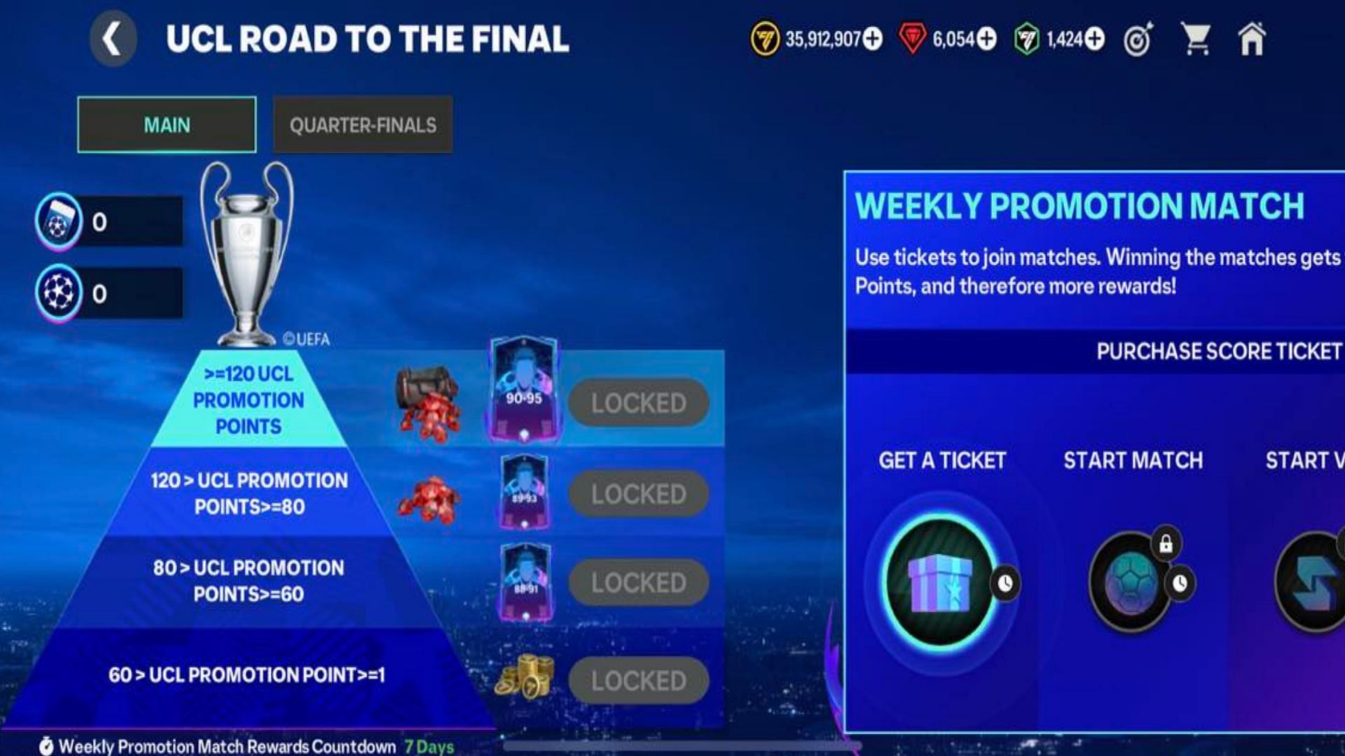 FC Mobile UCL 2024 Road to The Final Main chapter matches and weekly rewards (Image via EA Sports)