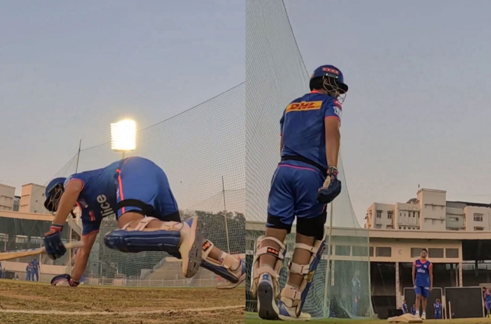 Arjun Tendulkar bowling in the nets ahead of IPL 2024. 