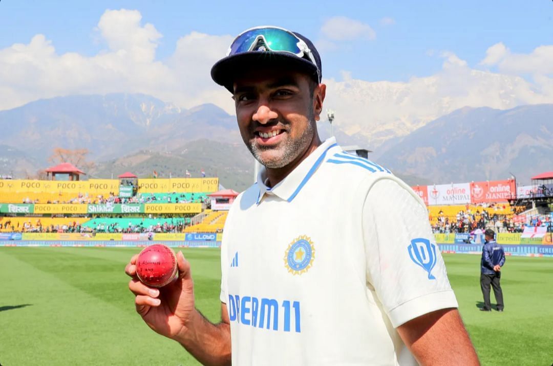 Ravichandran Ashwin with the match ball of the Dharamsala Test 
