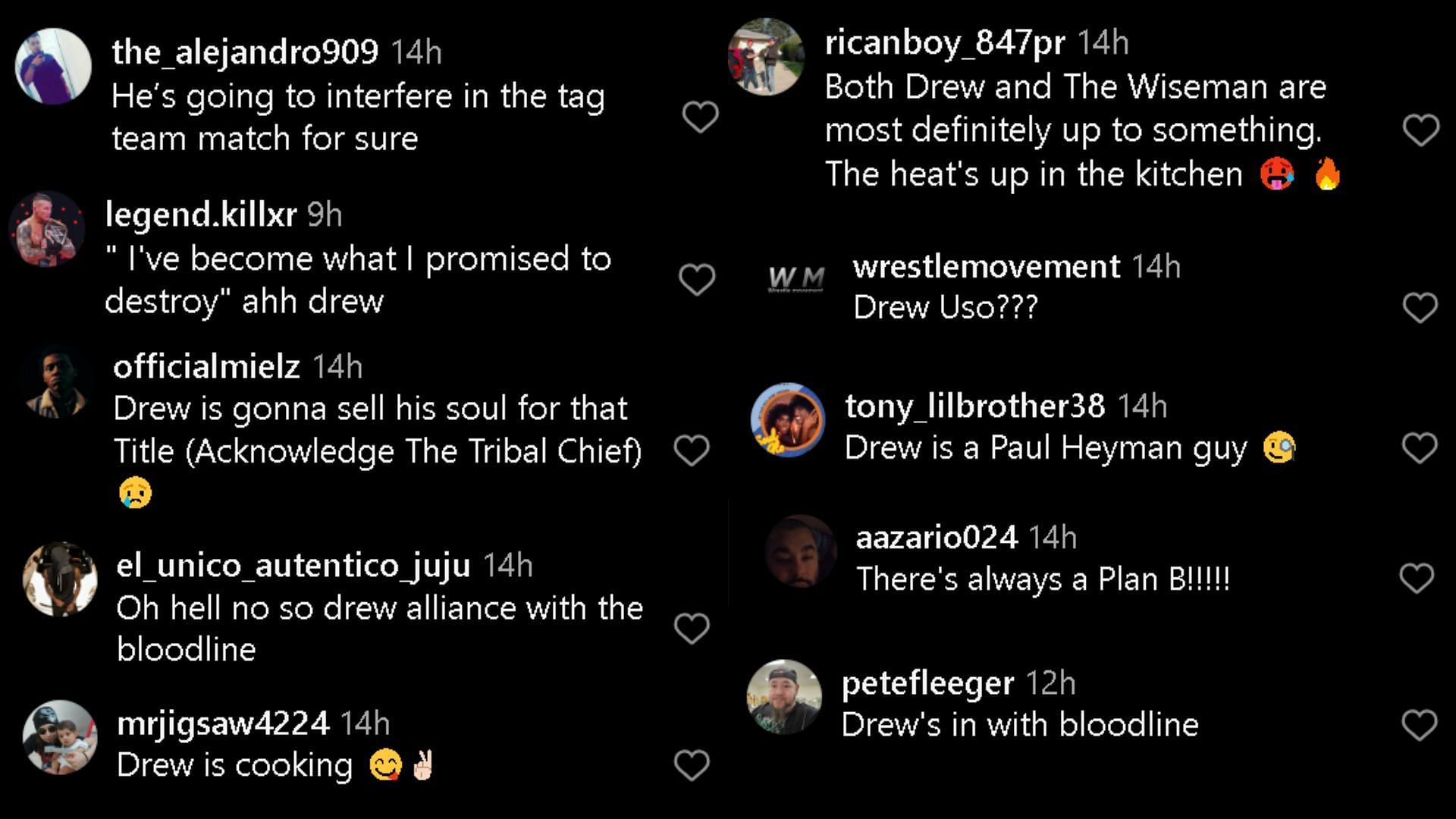 Screenshot of a few remarks on WWE on Fox&#039;s Instagram Post.