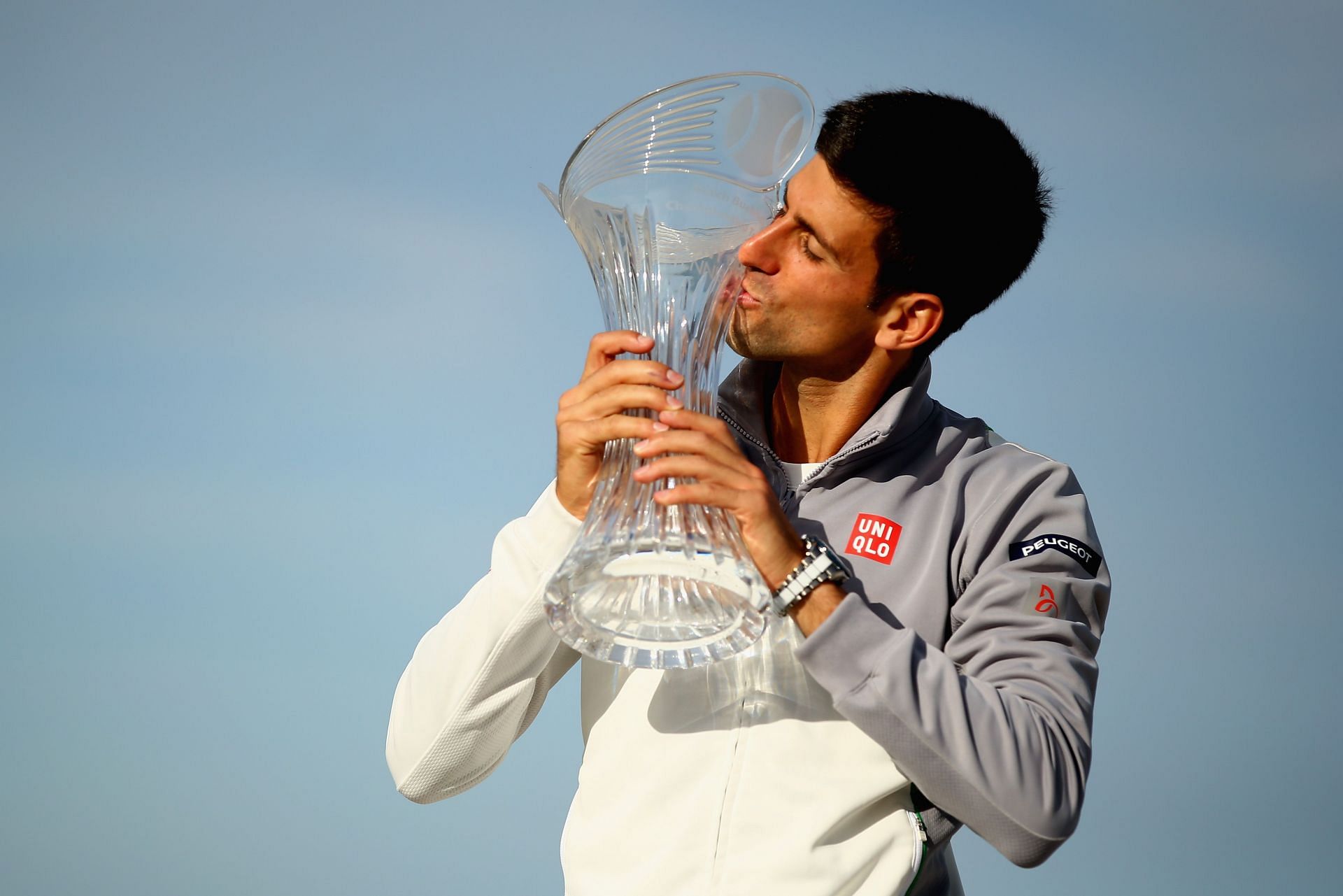 Novak Djokovic pictured with the 2014 Miami Open trophy