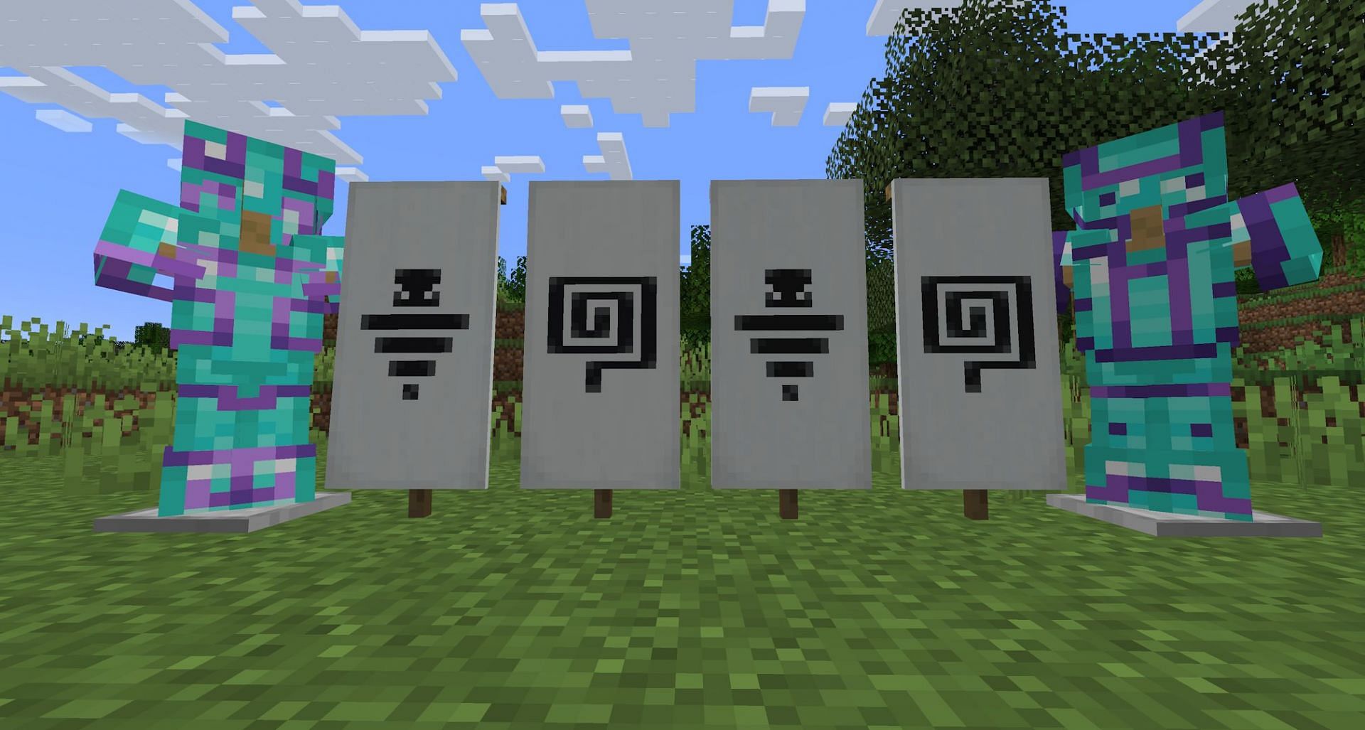On the left is the flow trim, and on the right is armor with the bolt trim (Image via Mojang)