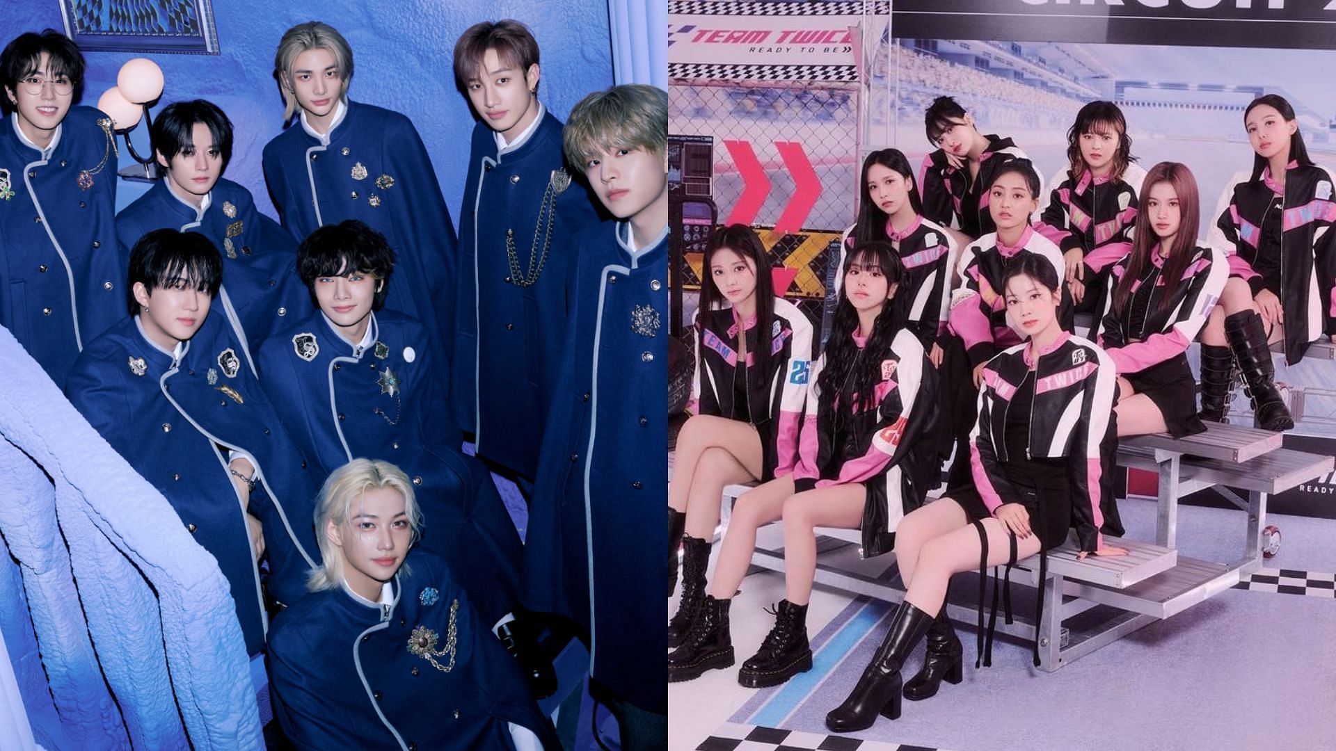 Stray Kids and TWICE (Image via X/@Stray_Kids, Instagram/@jypetwice_japan)