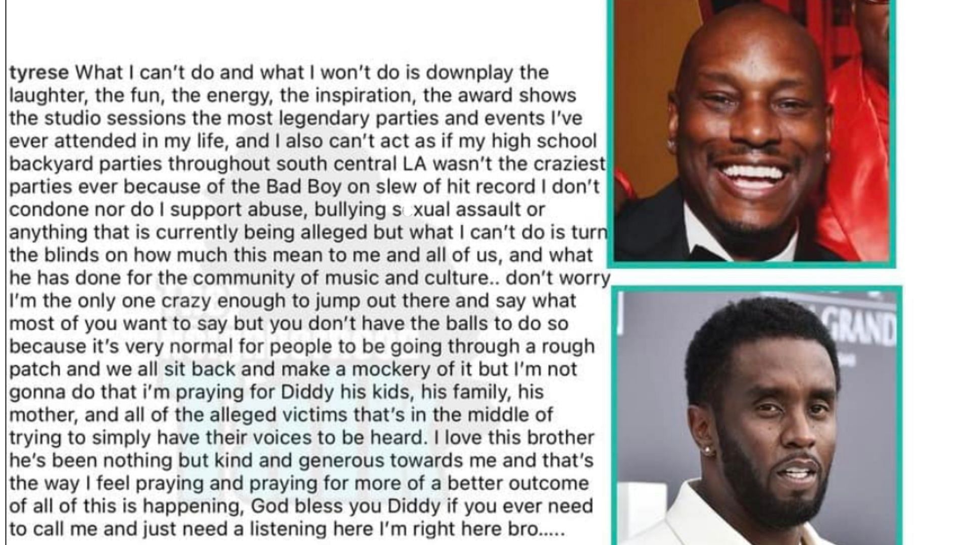 A netizen shares a screengrab of Gibson&#039;s message for Diddy. (Image via Facebook/ Krime with Kissy)
