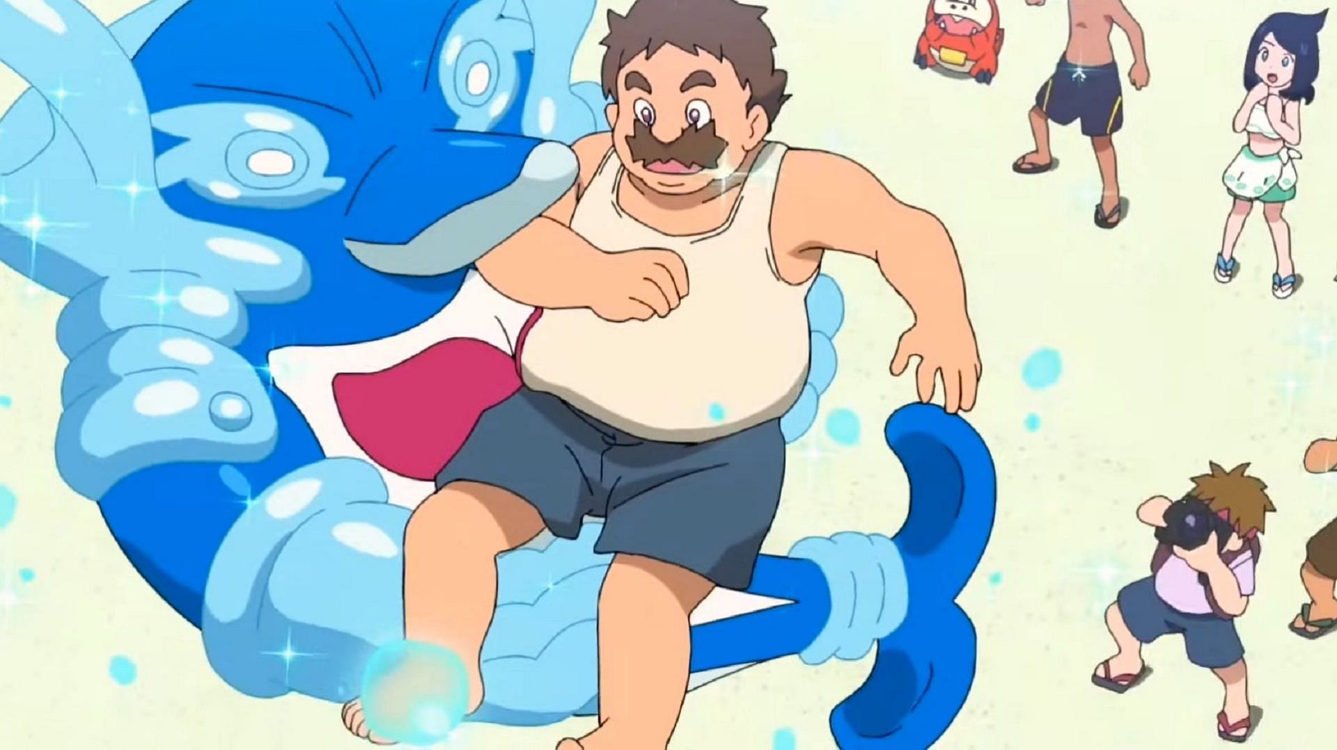 Palafin saves a man from falling in Pokemon Horizons Episode 42 (Image via The Pokemon Company)