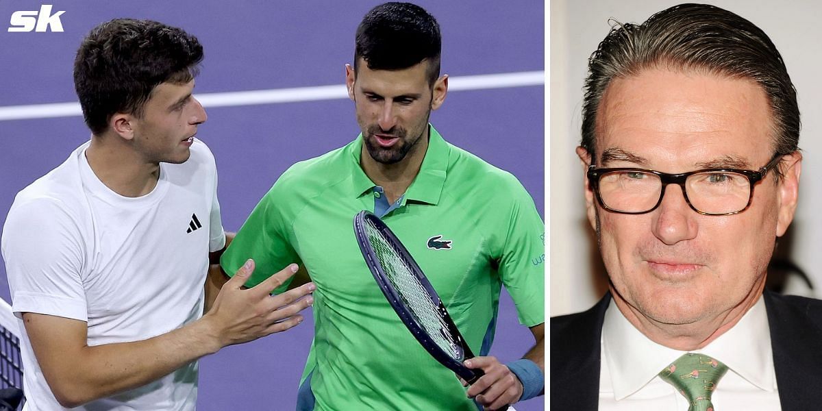 Luca Nardi with Novak Djokovic (L); Jimmy Connors