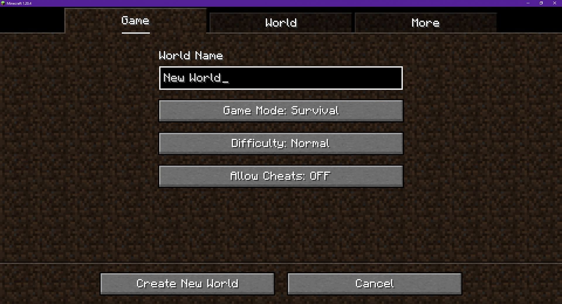 The menu to create a new world (Image via Mojang)