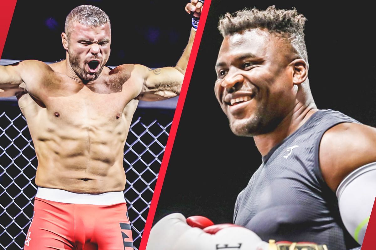 (left) Anatoly Malykhin and (right) Francis Ngannou