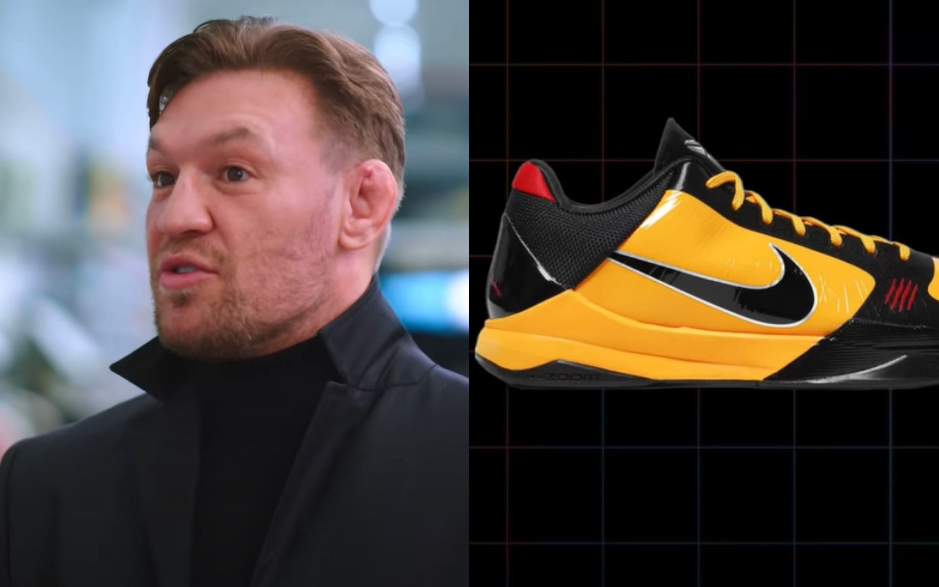 Conor McGregor (L) owns a pair of Bruce Lee Nike shoes (R). [Image via @Complex on YouTube]