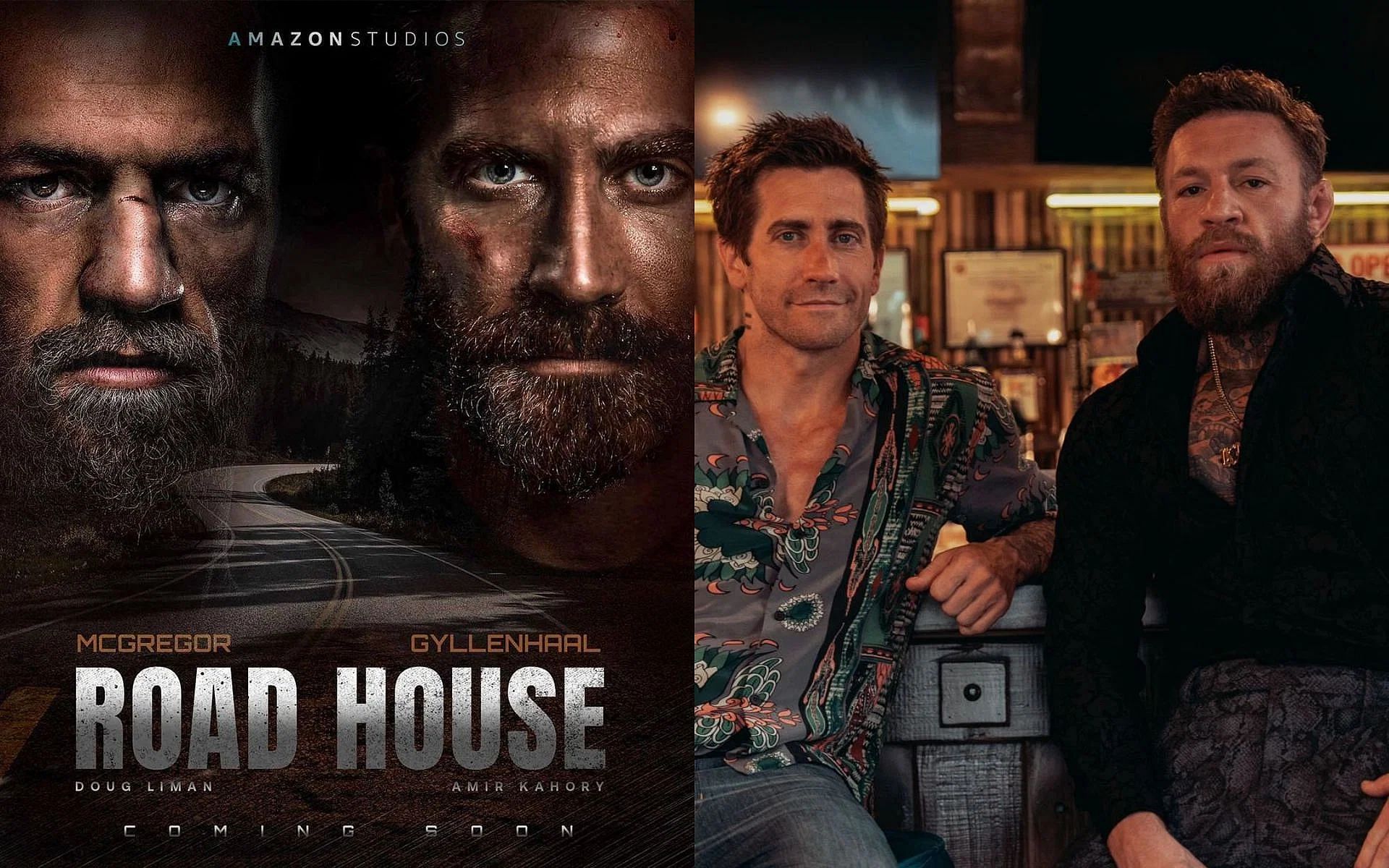 Conor McGregor is set to star alongside Jake Gyllenhaal (right) in the new Road House remake (left). [via Amazon Studios and X @TheNotoriousMMA]