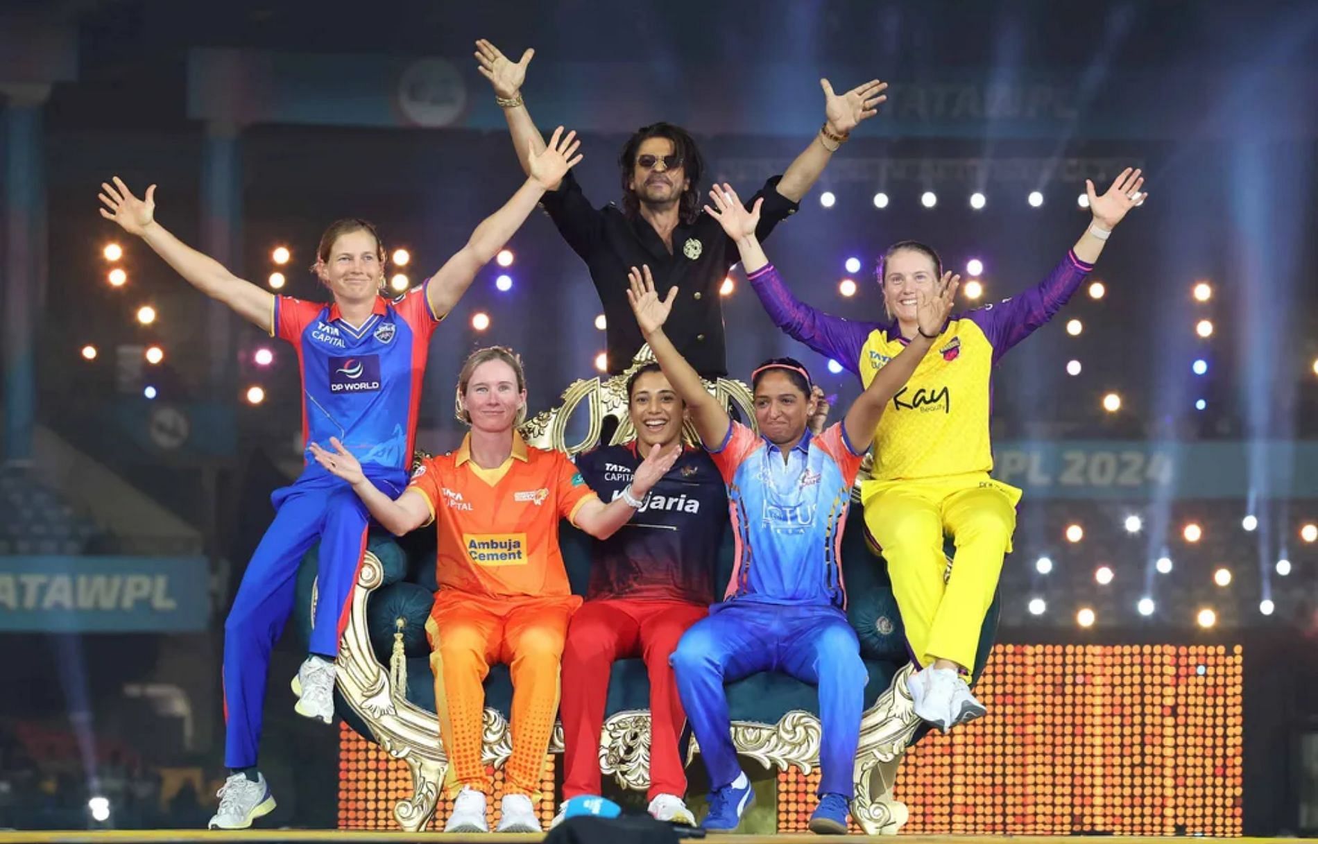 Shah Rukh Khan with the WPL 2024 captains at the opening ceremony. (Pic: wplt20.com)